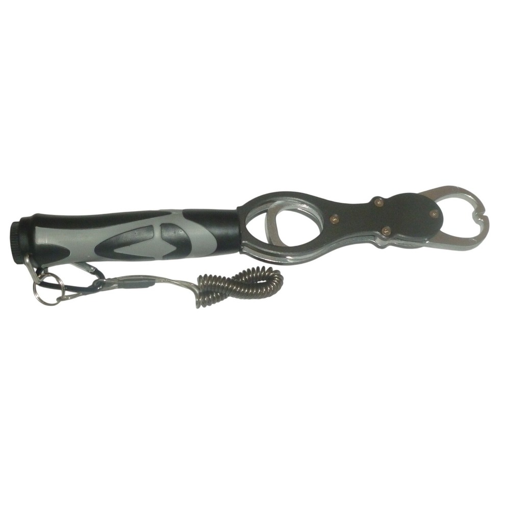 Fish Lip Gripper Tool with Lanyard Carabiner and Bottle Opener Black Gray